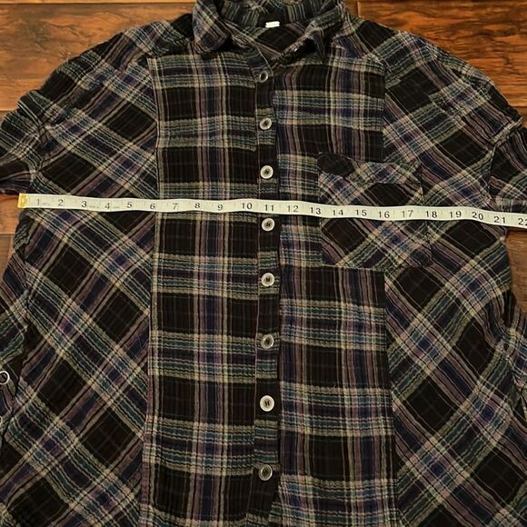 Free People Plaid Design Distressed Long Sleeve Top Casual Raw Hem Detailed Boho - Picture 6 of 11